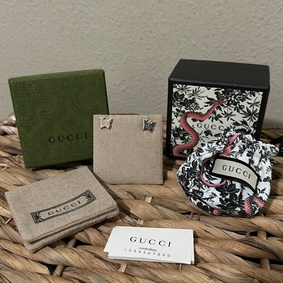 Gucci Sterling Silver Butterfly Trademark Logo Earrings - Picture 3 of 8